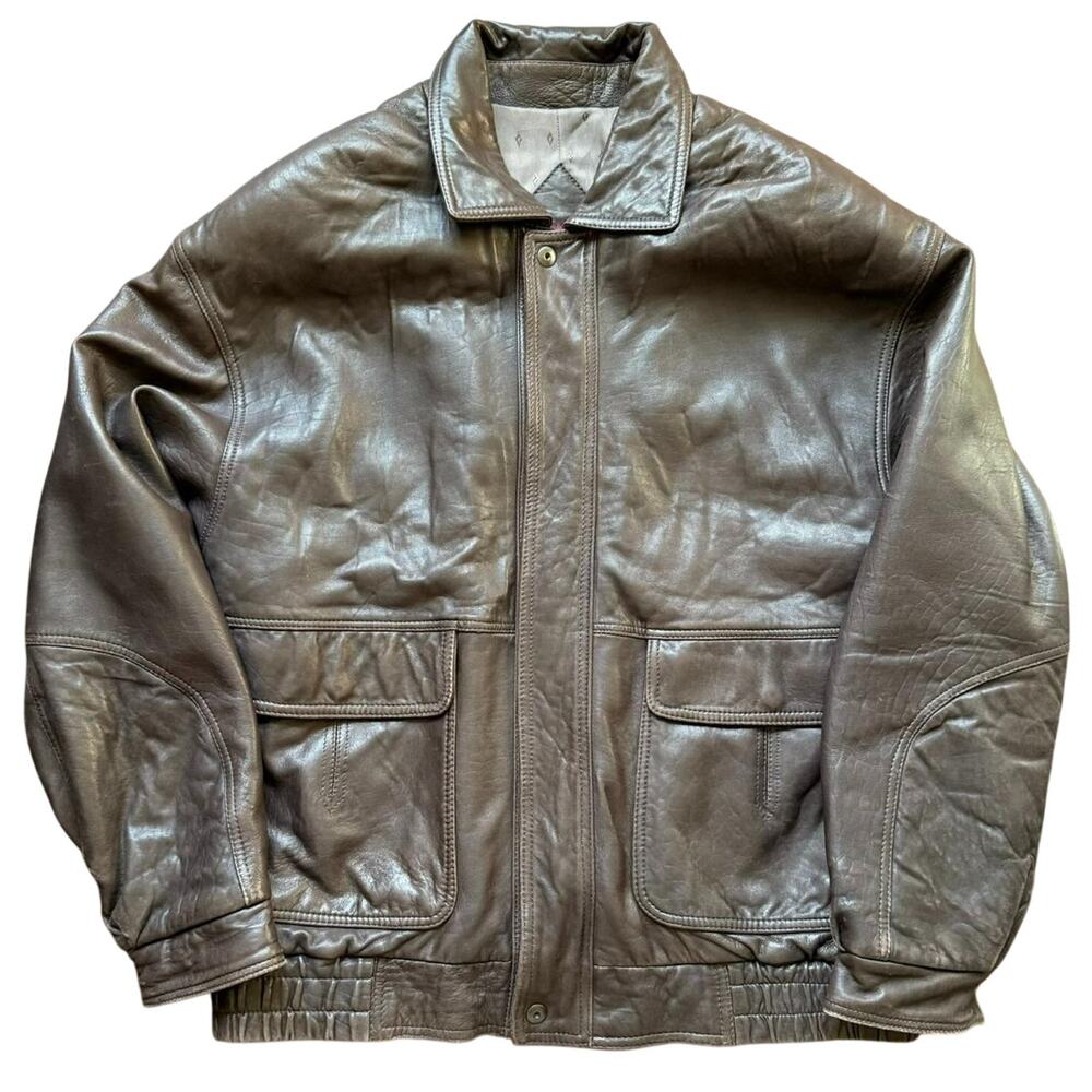 Remy Vintage Brown Leather Bomber Jacket Mens Size 42 Made in USA